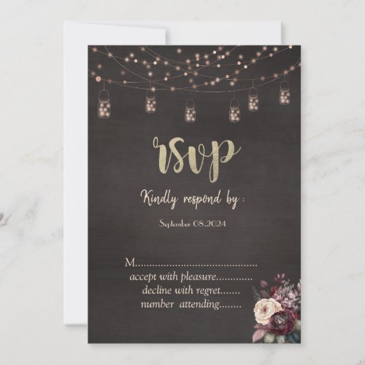 Rustieke String Lights Mason Jar Rozen RSVP Kaart (Voorkant)