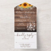 Rustieke String Lights Mason Jar Zonnebloemen Brui All In One Uitnodiging (Binnen)