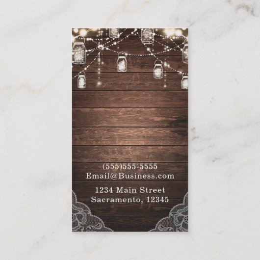 Rustieke String Lights Mason Jars Lace Country Gla Visitekaartje (Achterkant)