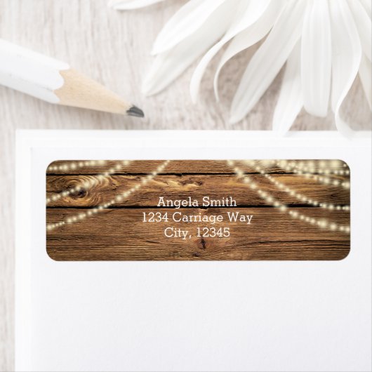Rustieke String Lights op hout bruiloft adres labe Etiket (Insitu)