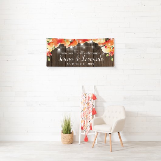Rustieke String Lights Poppy Bruiloft Welkom Spandoek (Insitu)