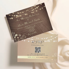 Rustieke String Lights QR Code Wedding Kaart