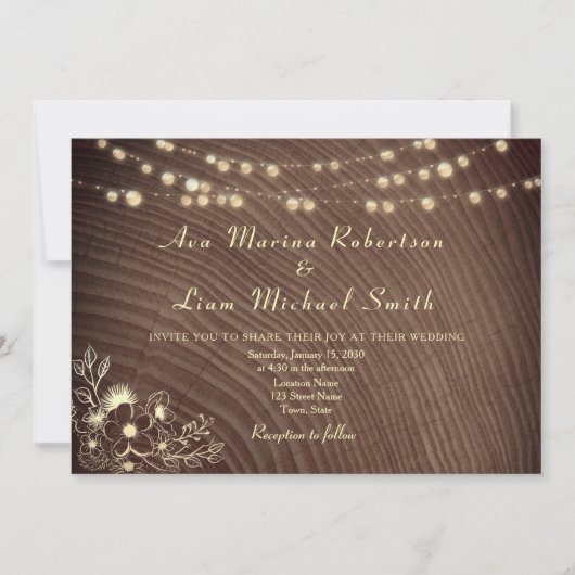 Rustieke String Lights QR Code Wedding Kaart (Voorkant)