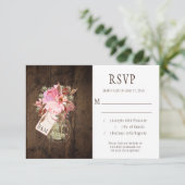 Rustieke String Lights Roze Mason Jars RSVP Kaartje (Staand voorkant)