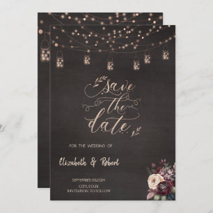 Rustieke String Lights Rozen opslaan van de datum Save The Date