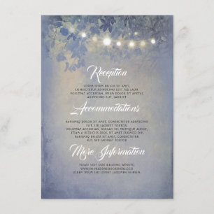Rustieke String Lights Stoffig Blauw Bruiloft Deta Informatiekaartje