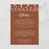 Rustieke String Lights Terracotta Bruiloft Details Informatiekaartje (Voorkant)