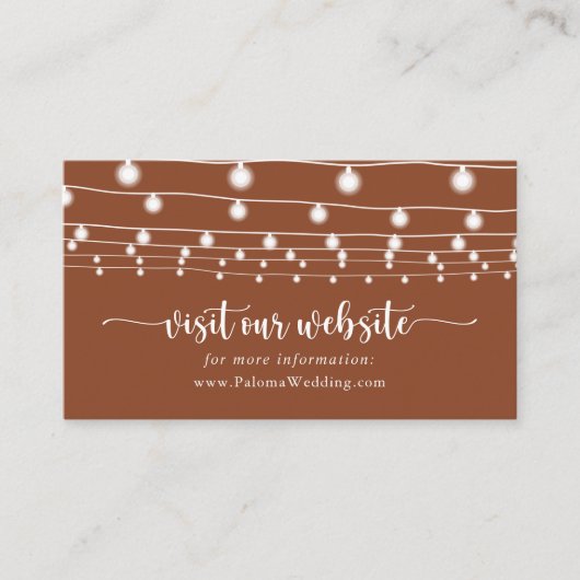 Rustieke String Lights Terracotta Bruiloft Website Informatiekaartje (Voorkant)