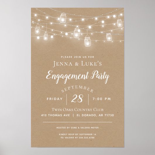 Rustieke String Lights Trouwteken Poster (Voorkant)