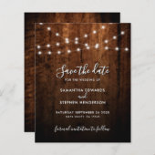 Rustieke String Lights & Wood Wedding Save The Dat (Voorkant / Achterkant)