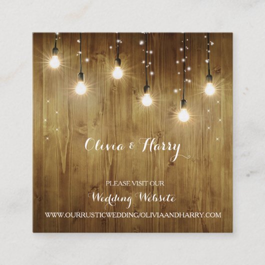 Rustieke String of Lights Bruiloft Details Kaart (Voorkant)
