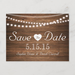 Rustieke String of Lights Save the Date Briefkaart