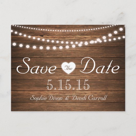 Rustieke String of Lights Save the Date Briefkaart (Voorkant)