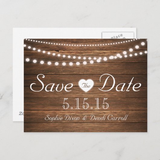 Rustieke String of Lights Save the Date Briefkaart (Voorkant / Achterkant)