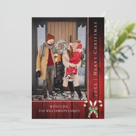 Rustieke Suikerstok Kerstmis | Rood Feestdagenkaart (Staand voorkant)