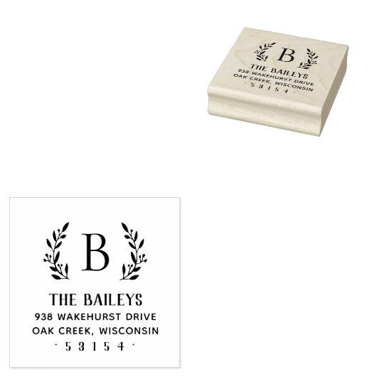Rustieke tak familie monogram adres stempel (Gestempeld)