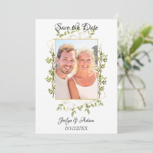 Rustieke tak groene trouw uitnodiging (Staand voorkant)