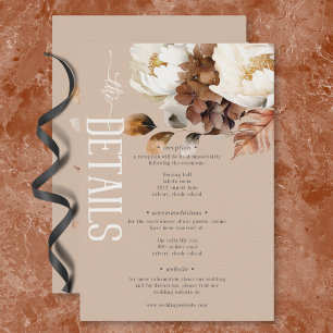 Rustieke Tan Cream & Bruine Herfst Bloemen Details Informatiekaartje