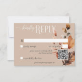 Rustieke Tan Cream & Bruine Herfst Bloemen QR Code RSVP Kaartje (Voorkant)