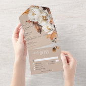 Rustieke Tan & Cream Herfst Bloemen & bladeren Din All In One Uitnodiging (Afscheurbaar)