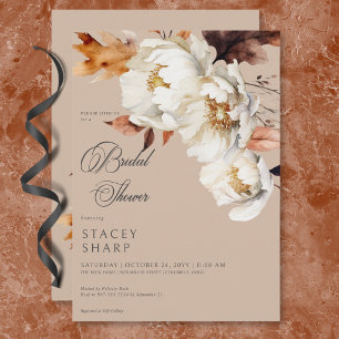 Rustieke Tan & Cream Herfst Bloemen & Bladeren Dou Kaart