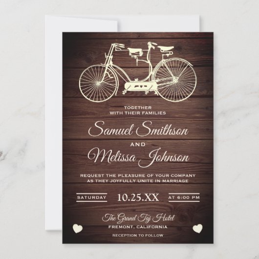 rustieke tandem fiets bruiloft uitnodiging (Voorkant)