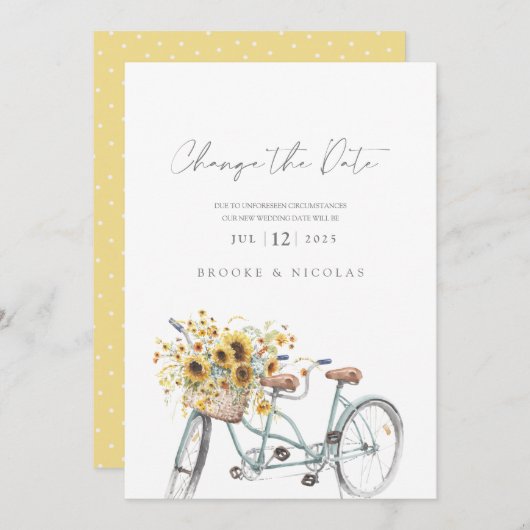 Rustieke Tandem Fiets Zonnebloem Waterverf Bruilof Save The Date (Voorkant / Achterkant)
