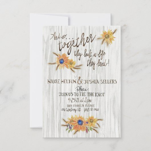 Rustieke Tarwe Zonnebloem Huwelijksuitnodiging Bedankkaart (Voorkant)