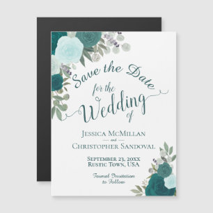 Rustieke Teal Boho Bloemige Trouw Save the Date Magnetische Uitnodiging