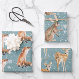 Rustieke Teal Elegante Besneeuwde Winterdieren Inpakpapier Vel