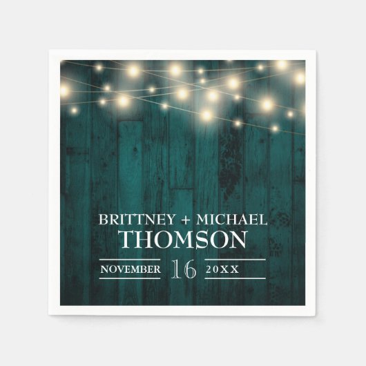 Rustieke Teal Houten Slingerlichtjes Servetten (Voorkant)