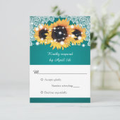 Rustieke Teal Zonnebloem Bruiloft RSVP Kaartje (Staand voorkant)