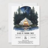 Rustieke Tent en Bomen Verjaardag Uitnodiging (Voorkant)
