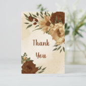 Rustieke terracotta aardetoon bloemig bedankkaart (Staand voorkant)