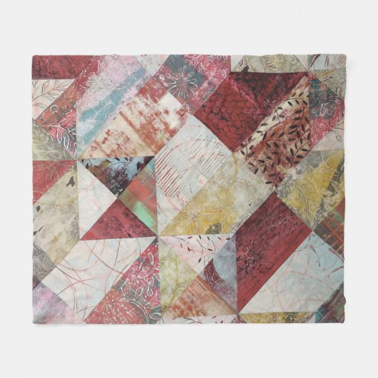 Rustieke Terracotta Abstracte Patchwork Botanische Fleece Deken (Voorkant (Horizontaal))