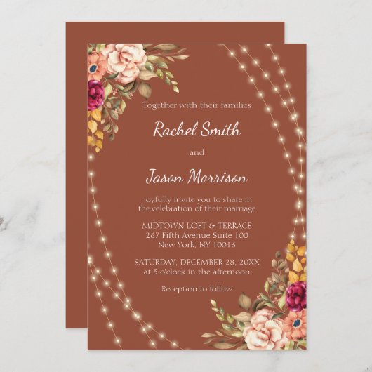 Rustieke Terracotta Bloemen Fairy String Lights Kaart (Voorkant / Achterkant)