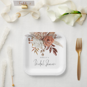 Rustieke Terracotta Bloemen Naam Bruidsdouche Papieren Bordje