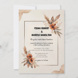 Rustieke Terracotta Bloemen & Pampas Grass Wedding Kaart