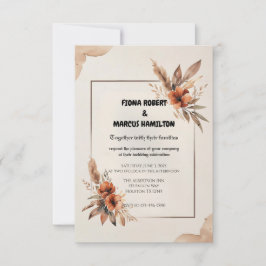 Rustieke Terracotta Bloemen & Pampas Grass Wedding RSVP Kaartje