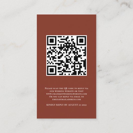 Rustieke terracotta bloemen QR code bruiloft RSVP Informatiekaartje (Achterkant)