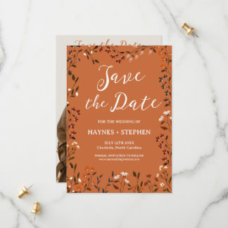 Rustieke Terracotta Bloemen Save the Date Kaart