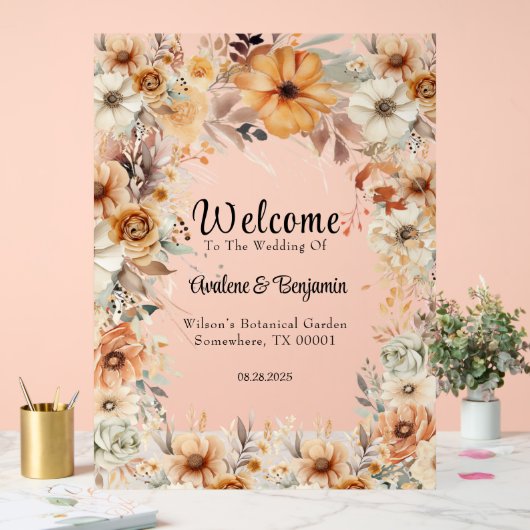 Rustieke Terracotta Bloemenboog Huwelijk Welkom Acryl Bord (Huwelijk)