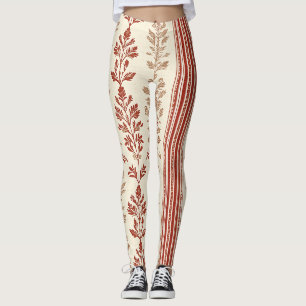 Rustieke Terracotta Bloemendruck Crème Strepen Leggings