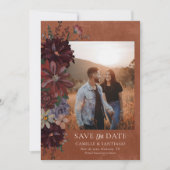 Rustieke Terracotta Bloemenfoto Save the Date Kaar (Voorkant)