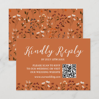 Rustieke Terracotta Bloemige Trouw QR code RSVP Ka Kaartje