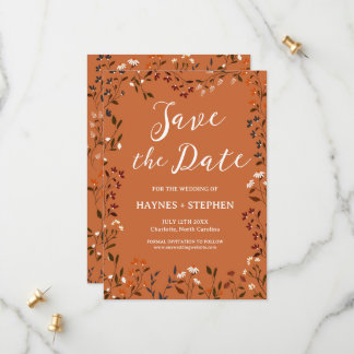 Rustieke Terracotta Bloemrijke 'Save the Date'-kaa Save The Date