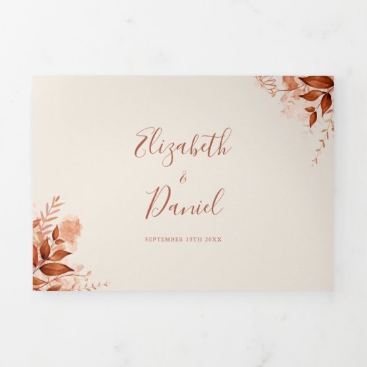 Rustieke Terracotta Boog Foto Herfst Bruiloft Drieluik Uitnodiging (Cover)