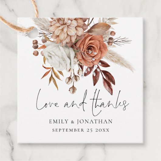 Rustieke Terracotta Florals Liefde Bedankt Bruilof Bedankjes Labels (Voorkant)