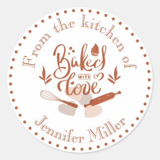 Rustieke Terracotta Gebakken Met Liefde Keuken Lab Ronde Sticker