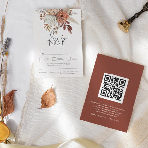 Rustieke Terracotta Herfst Bloemen QR Code Trouwen RSVP Kaartje